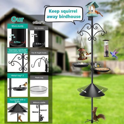 Teblint 92" Bird Feeding Station, Heavy Duty Bird Feeder Pole Bird House Stand Mount Kit with Squirrel Proof Baffle Shepherd Hooks for Outdoor, Adjustable Feeder Stand for Attracting Wild Birds