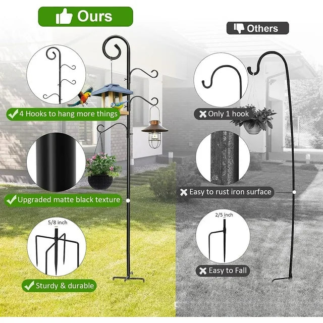 92 Inch Shepherds Hooks for Outdoor 2 Pack, Bird Feeder Poles with 4 Hooks, Shepherds Hook for Bird Feeders Outside with Base, Garden Pole for Hanging Plant Baskets, Weddings Decor