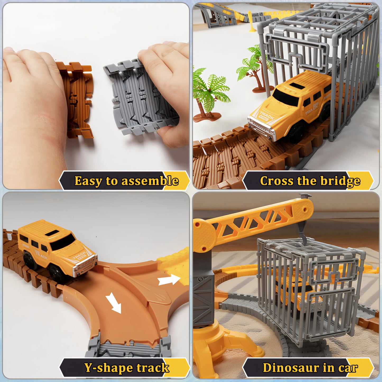 Teblint 271pcs Construction Race Car Tracks Set, Dinosaur Train Tracks Toy Car Vehicle Playset with 2 Cars and Flexible Tracks, Engineering Gifts for 3-7 Year Old Boys Girls