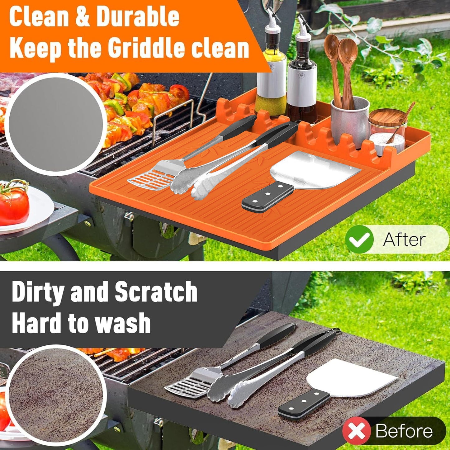 Blackstone Silicone Griddle Mat,Blackstone Griddle Accessories Side Shelf Mat Grill Pad for Outdoor Grill Kitchen Counter Spatula Silicone Mat,L*W:41.7x30cm(Orange)