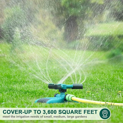 Garden Sprinklers, Water Sprinkler Automatic 360 Degree Rotating Irrigation System for Lawn Yard and Large Coverage Area Oscillating Hose (Green)