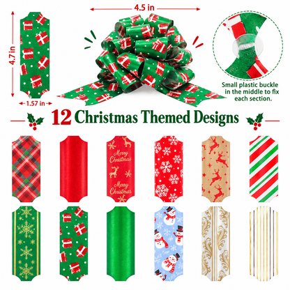 Gift Pull Bows, 12 Pack Christmas Ribbon Gift Bows, Decorative Gift Bows Ideal for Christmas Gift Wrapping, Christmas Decorations, Birthday Wrapping, Holiday Decorations and Floral Arrangements
