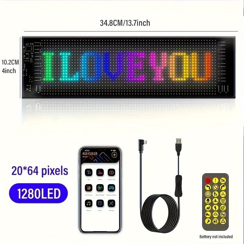 WHATOOK Scrolling LED Sign, Programmable Flexible LED Matrix Panel, Bluetooth Application Control DIY LED Sign for Car Party Wedding Festival