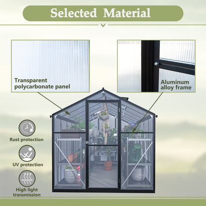 6x12 FT Thicked Polycarbonate Greenhouse, Greenhouse with Double Flush Door, Rain Gutter and Ventilation Window, Green House for Sunroom, Garden, Backyard, Walk-in Large Winter Greenhouse