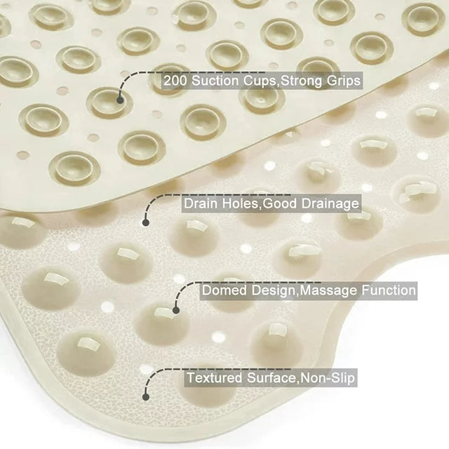 Bath Tub Mat, Non-Slip Bath Mat, 39x16 inches Shower Mat, PVC Bathtub Mat with Suction Cups & Drain Holes, Machine Washable, Beige