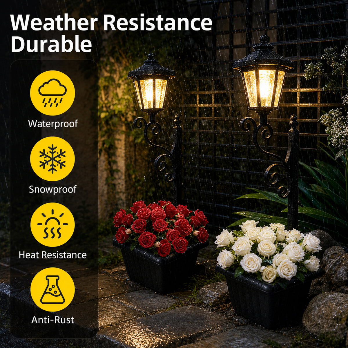 Merryhome 2Pack Solar Lamp Post with Planter,Solar Planter Lights with Ground Stake,IP44 Waterproof Warm White Light,Dusk-to-Dawn Lighting,Decorative Lamp for Lawn Patio Deck Front/Back Door