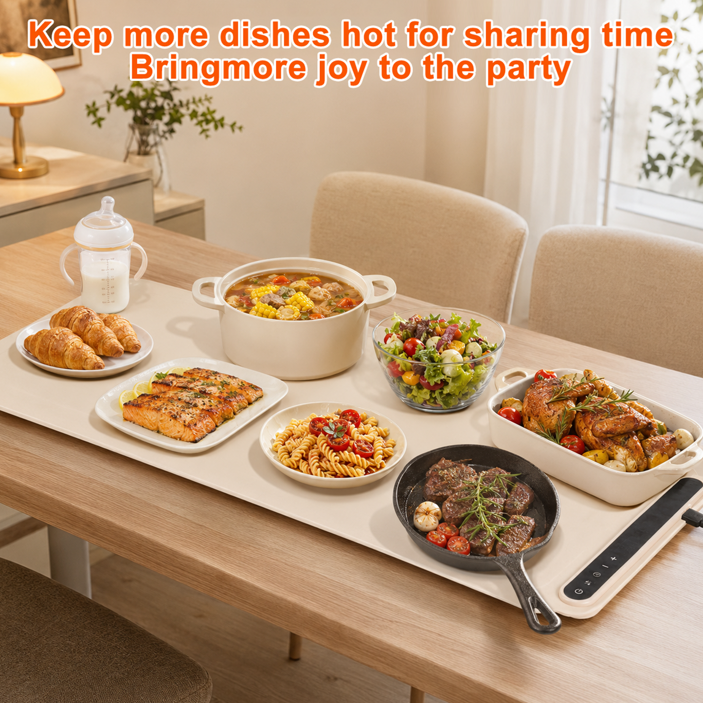 Merryhome 36x16in Food Warming Mat for Countertop,Extra Large Electric Food Warming Tray for Parties Buffet,7 Temp Levels & 6 Hour Timer, Auto Shut-Off,Full-Surface Heating Pad for All Gathering,Beige