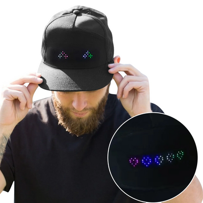 WHATOOK LED Display Cap Programmable Bluetooth App Controll Support Ios Phone System Glow DIY Edit Text Hat Baseball Cap for Outdoor Concert Carnival