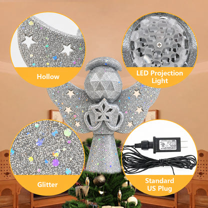 Christmas Tree Toppers Lighted, Christmas Angel Tree Topper with Built-in LED Rotating Lights, 3D Glitter Projection for Xmas Party Holiday Decorations