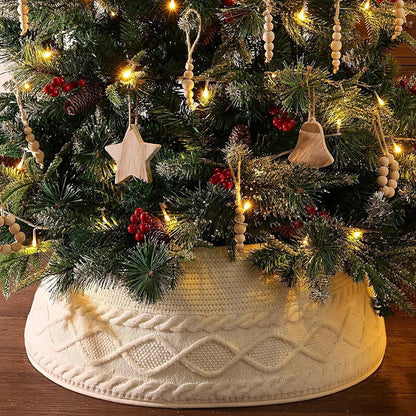 PUCACHI 24in Christmas Tree Collar,Knit White Rustic Farmhous Christmas Tree Ring,Adjustable Christmas Tree Base Cover for 6-7.5 Ft Artificial Trees
