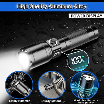 Powerful Flashlight, Rechargeable Waterproof Searchlight, Super Bright Handheld Led Flashlight, Tactical Flashlight USB Zoom Torch for Emergency Hiking Hunting Camping