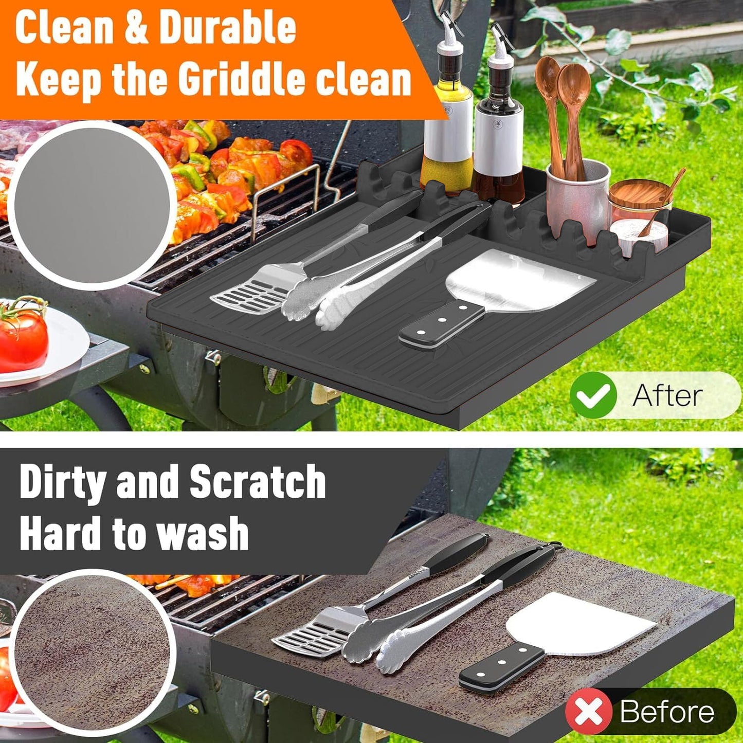 Silicone Grill Mat,Griddle Tools Mat for Blackstone,Silicone Spatula Grill Mat with Drip Pad for Kitchen,Cooking,Countertop,BBQ Caddy Utensils Holder Griddle Accessories for Blackstone,L*W:41.7x30cm