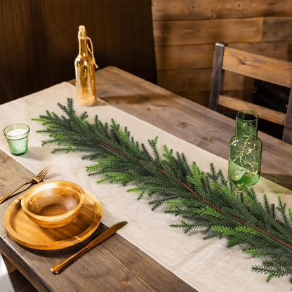 PUCACHI 9 Ft Christmas Garland,Artificial Norfolk Pine Garlands,Real Touch Winter Pine Garland,Artificial Greenery Garland for Table,Mantle,Indoor,Outdoor Christmas Decorations（Green,1Pcs）