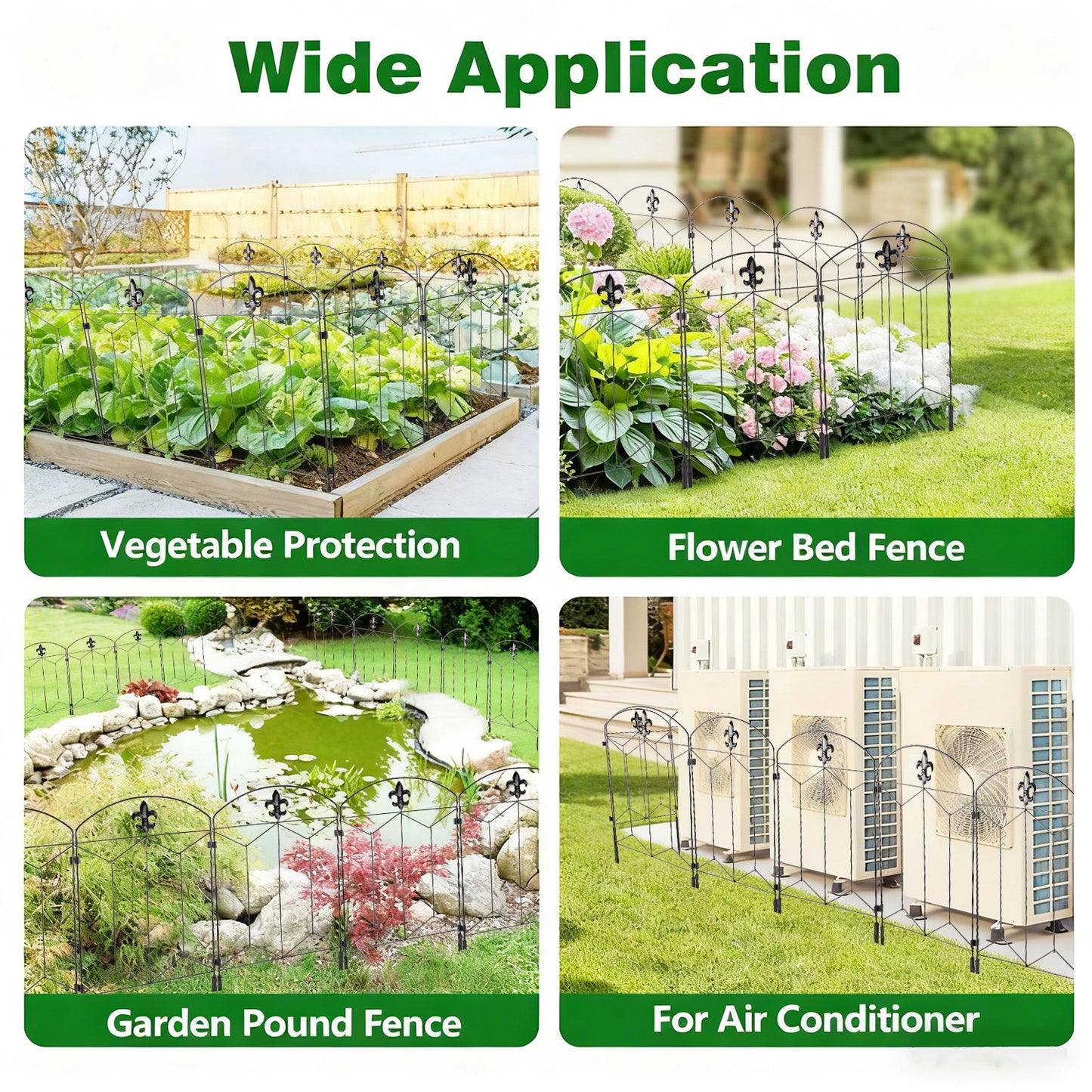 Decorative Garden Fence 10 Pack, 24in H x 12.5in L Arched No Dig Metal Fence Panels, Rustproof Outdoor Animal Barrier for Dogs, Rabbits, Flower Beds, Yard, Patio Decor & Lawn Border Protection