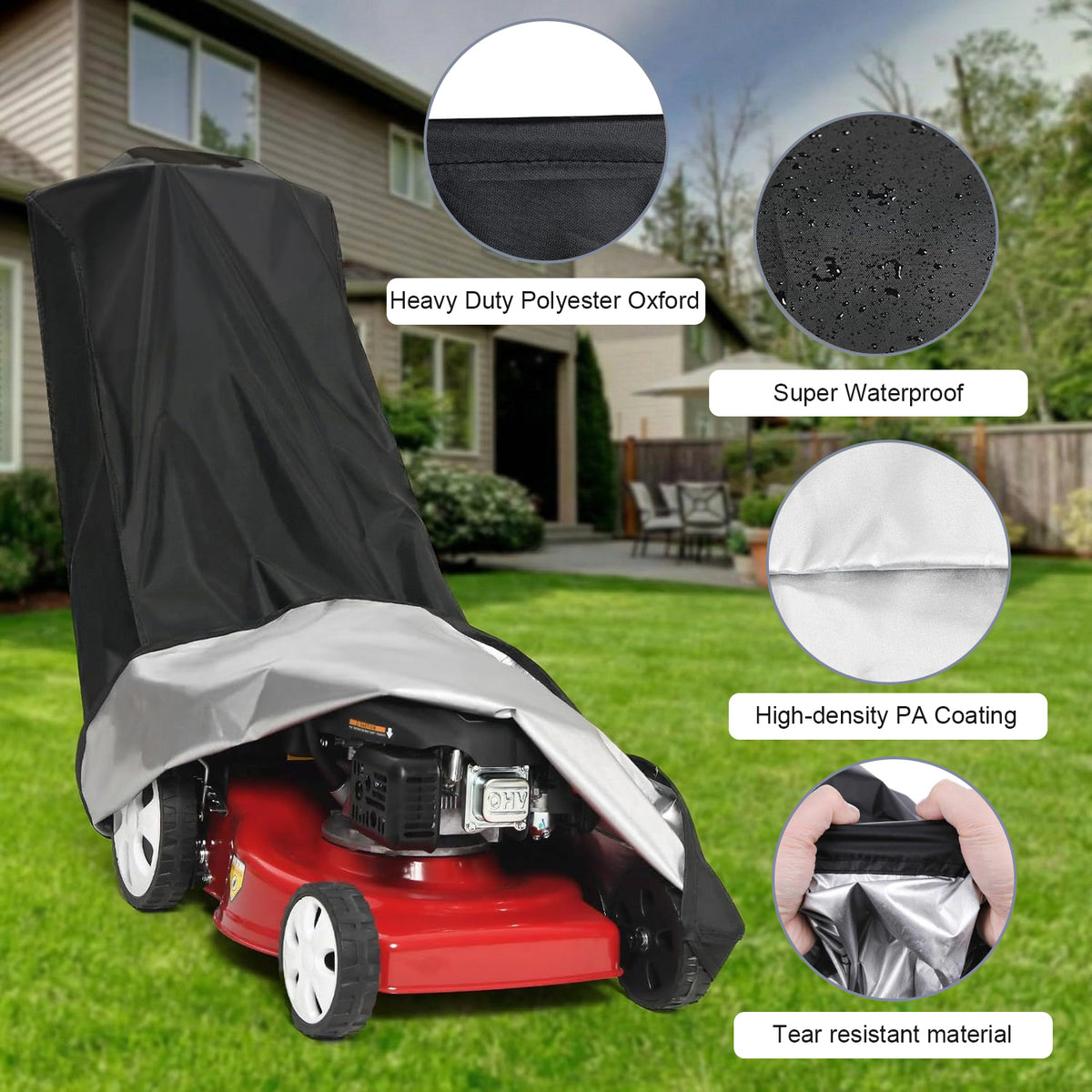 Merryhome Push Mower Cover,Lawn Mower Cover,420D Heavy Duty Polyester Oxford (74"*25"*39") Universal Walk-Behind Push Mower Cover Waterproof and UV Protection(Black)