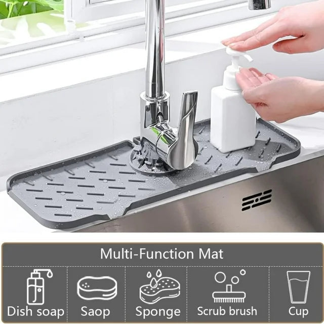 Sevenlady Kitchen Faucet Sink Splash Guard, Silicone Sink Mat, Faucet Anti-Splash Drying Pad, Handle Drip Catcher Tray for Kitchen Bathroom, Anti-Slip Sink Protectors Splash Countertop (Grey)