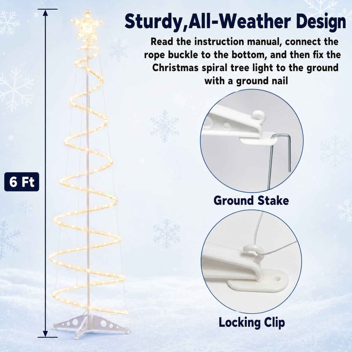 PUCACHI 6Ft Spiral Christmas Tree Light,168LEDs Outdoor Christmas Tree with Star Topper & Stakes,Timer & Dimmable,Christmas Decorations for Porch Patio Garden Holiday(Warm White)