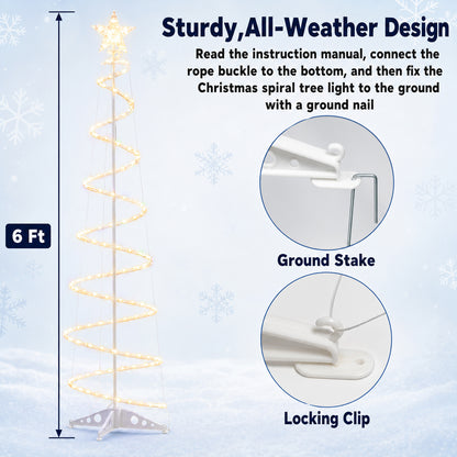 PUCACHI 6Ft Spiral Christmas Tree Light,168LEDs Outdoor Christmas Tree with Star Topper & Stakes,Timer & Dimmable,Christmas Decorations for Porch Patio Garden Holiday(Warm White)