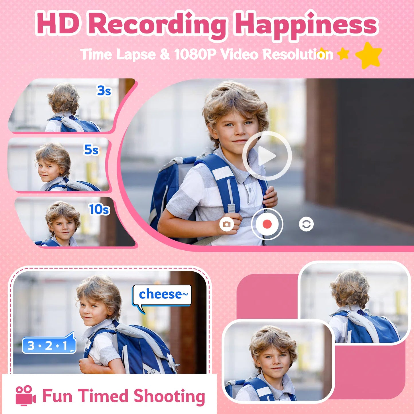 Teblint Kids Camera Instant Print, 2.4 Inch Screen Instant Camera, 1080P HD Digital Video Cameras, Toys for Girls & Boys 3-12 Years, Best Christmas Birthday Gifts (Pink)