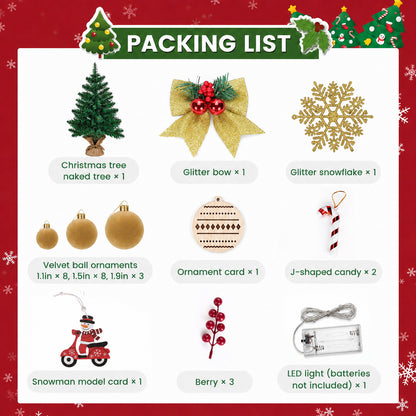 Tabletop Christmas Trees, 18 Inch Mini Xmas Tree with LED String Lights for Indoor Holiday DIY Decor Khaki