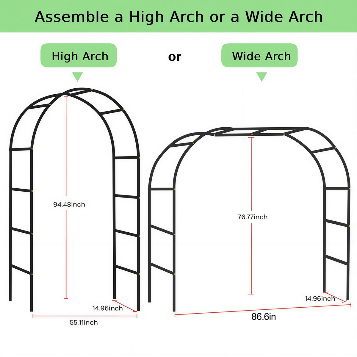 Merryhome Patio Garden Arch Trellis,Wedding Garden Arch,Metal Arch Frame,Pumpkin Archway Outdoor Garden Arbors and Arches for Halloween Christmas Birthday Party Wedding Decoration,7.87x4.6x1.24 Ft(Black)