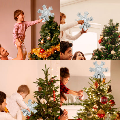 PUCACHI Silver Star Tree Topper with LED Rotating Star Projector Light for Indoor Outdoor Christmas Decoration