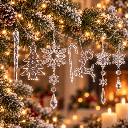 Christmas Decoration Crystal Ornaments, 18Pcs Acrylic Hanging Ornaments, Snowflake Icicle Drop Shaped Decorations for Christmas Tree, Winter Holiday Party
