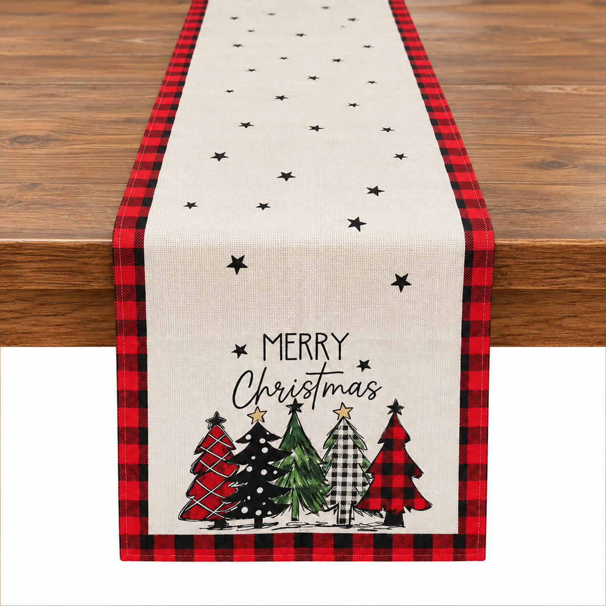 Christmas Placemat Set, 7 Pcs Christmas Table Decor, 6 Placemats with 1 Table Runner, Christmas Tree Pattern, Washable Xmas Kitchen Dining Table Decoration for Holiday Party