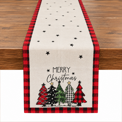Christmas Placemat Set, 7 Pcs Christmas Table Decor, 6 Placemats with 1 Table Runner, Christmas Tree Pattern, Washable Xmas Kitchen Dining Table Decoration for Holiday Party