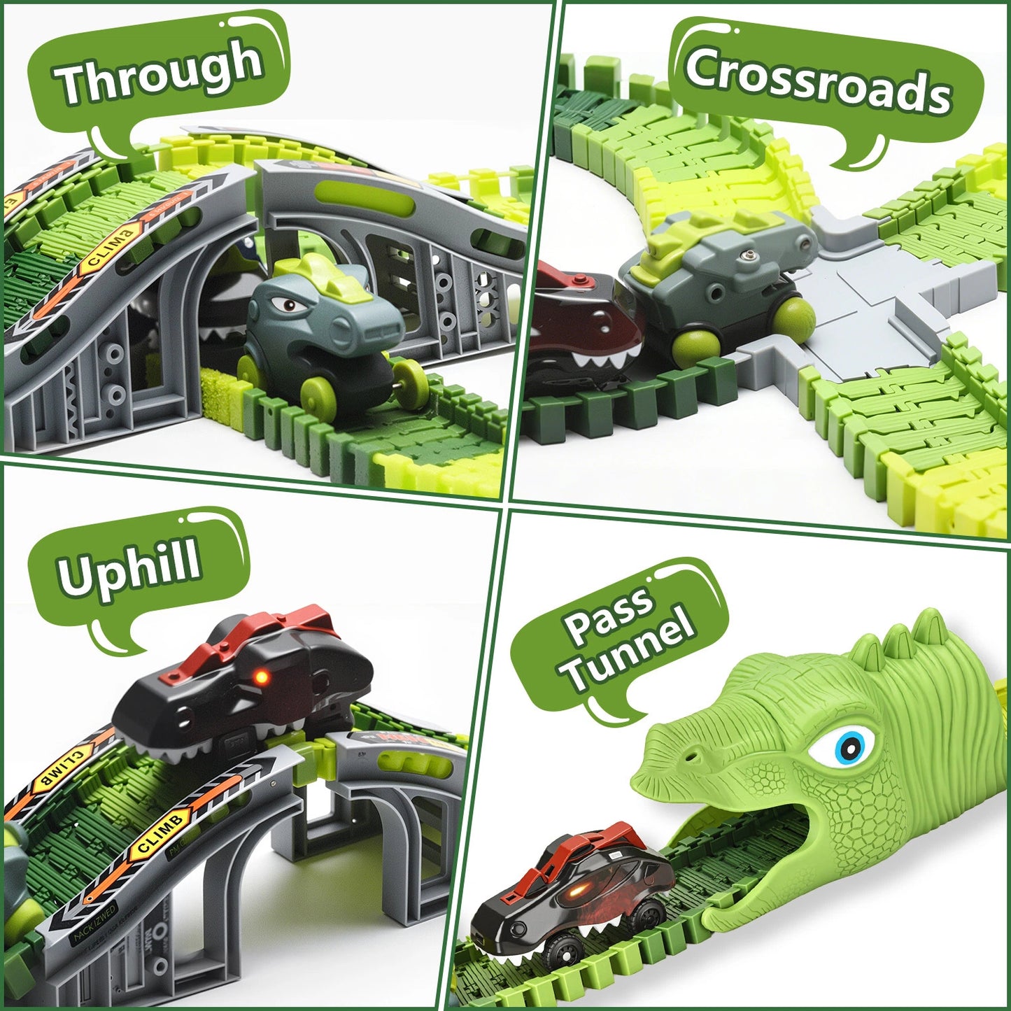 Teblint 247 Pcs Dinosaur Toys Race Car Track Set Toys, Flexible Dinosaur World Road Race Track Playset, 2 Pcs Dinosaur Car & Storage Box, Birthday Party Best Gift for 3-7 Year Old Kids