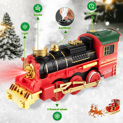 Teblint Christmas Train Set Toys, Hanging Train Toys Around & Under The Christmas Tree w/ Smoke Light & Sound, Indoor Christmas Decoration Toy Train Gifts for 3-12 Years Old Kids