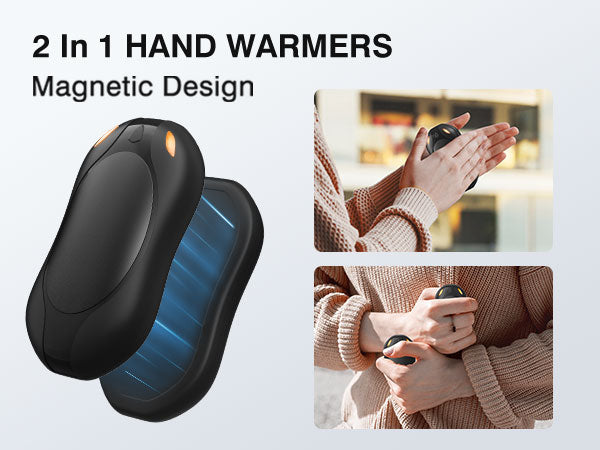 2 in 1 Magnetic Rechargeable Hand Warmers, Electric Portable Pocketed Handwarmers, 3 Heat Settings for Heat Therapy , Hunting, Outdoor Activity , Women Mens Gifts, Black