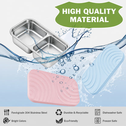 Merryhome 3 Pack Stainless Steel Snack Containers,Stackable & Leak-Proof Metal Food Containers with Lid,Salad Dressing Container for Fridge Fruit Container Airtight Crisper Box,Dishwasher Safe