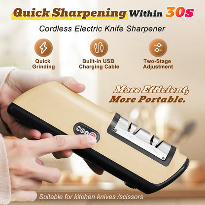 Merryhome Electric Knife Sharpener,2-Stage High-speed Knife Sharpener - USB Charging Automatic Kitchen Gadget for Sharpening Knives,Kitchen Accessories(Gold)