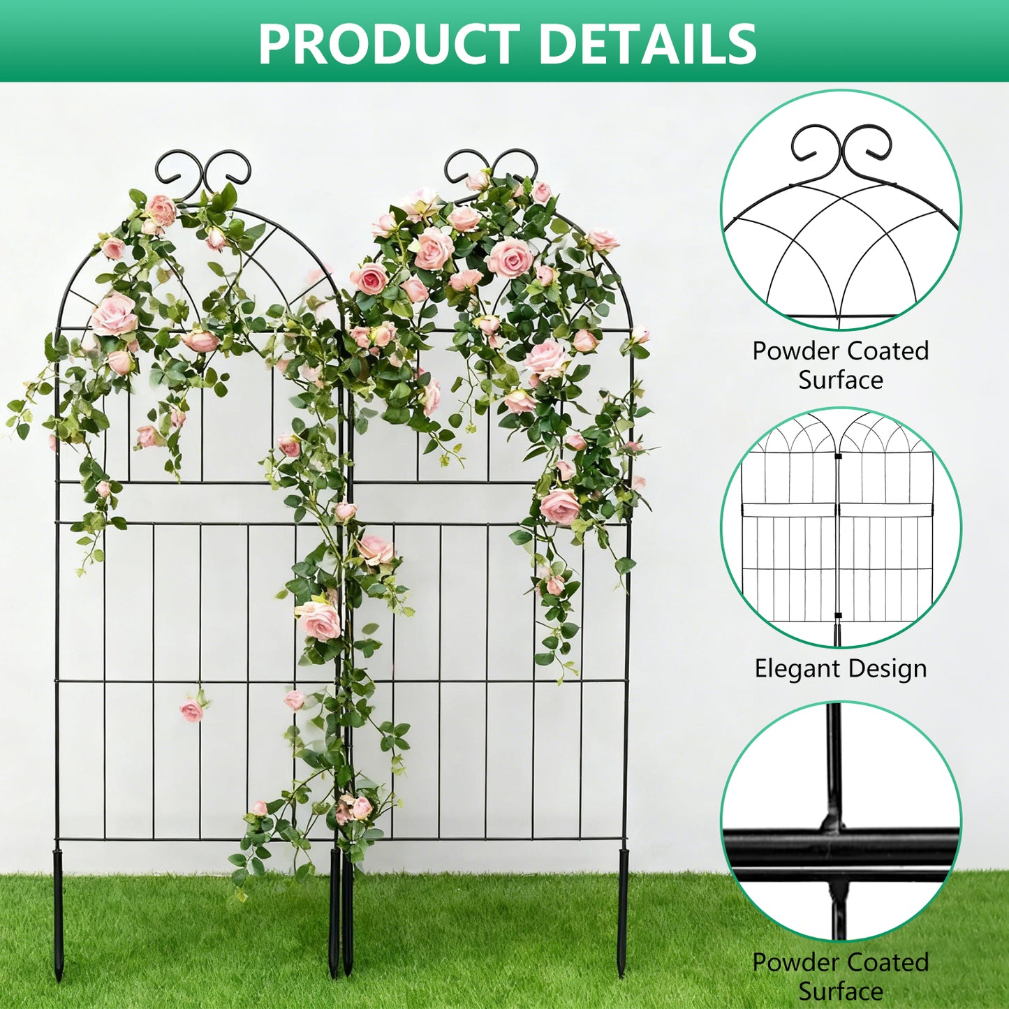 Decorative Garden Fence 10 Pack,Garden Trellis for Climbing Plants, 38.3in H x 12in W Metal Panel, Outdoor Wrought Iron Trellis for Vines, Flowers, Vegetable Garden Support