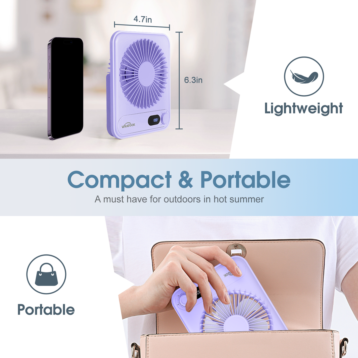 Desk Fan Rechargeable Portable Fan, 2000mAh 10 Hours Battery Operated Personal Silent Table Fan, 100 Speeds Desktop Fan for Bedroom Home Office Outdoor, Purple