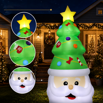 PUCACHI 8FT Christmas Inflatable Santa Claus and Tree Decoration, Built-in LED Lights Blow Up for Party Lawn Holiday Winter Outdoor Decor