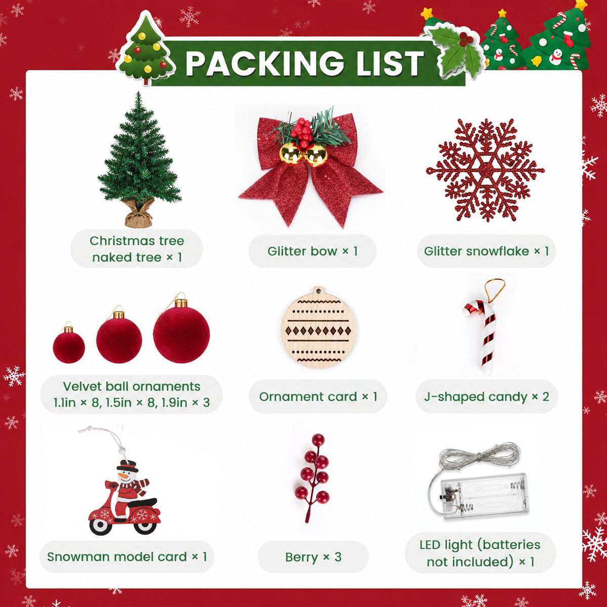 Tabletop Christmas Trees, 18 Inch Mini Small Xmas Tree with LED String Lights, Indoor Holiday DIY Christmas Decor