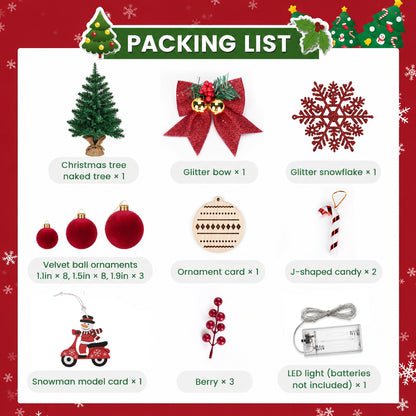 Tabletop Christmas Trees, 18 Inch Mini Small Xmas Tree with LED String Lights, Indoor Holiday DIY Christmas Decor