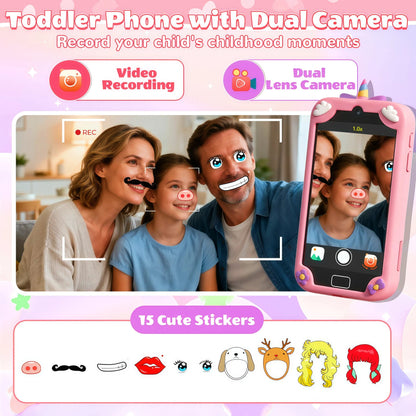 Teblint Kids Smart Phone with Holographic Pyramid, 4" Touchscreen Toddler Learning Play Toy, Kids Cell Phone Toy with 32 GB Card, Christmas Birthday Gift for Ages 3-12, Dual Camera, Music Player