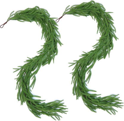 PUCACHI 9 Ft Christmas Garland,Artificial Norfolk Pine Garlands,Real Touch Winter Pine Garland,Artificial Greenery Garland for Table,Mantle,Indoor,Outdoor Christmas Decorations（Green,1Pcs）