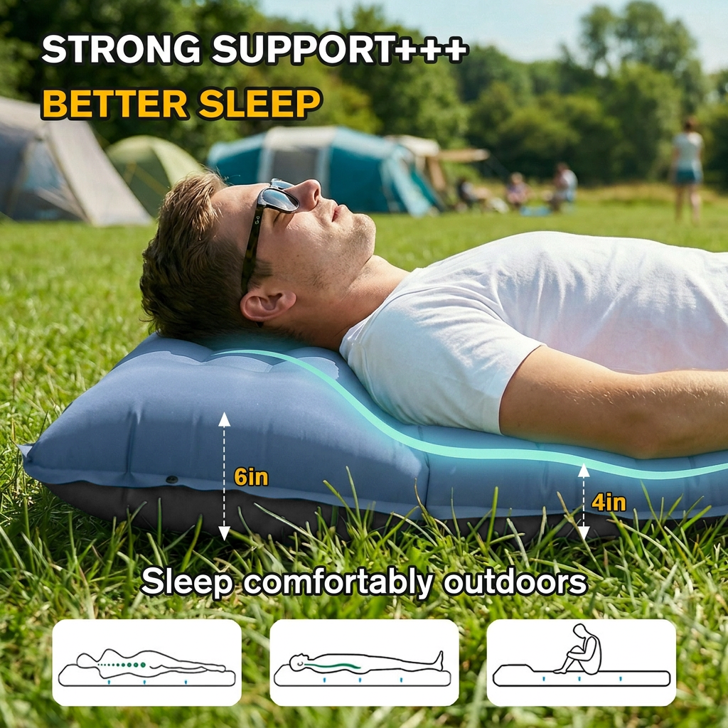 Merryhome Camping Sleeping Pad,Extra-Thick Camping Mat with Pillow,Built-in Foot Pump Inflatable Sleeping Pads Ultralight for Camping Backpacking Hiking Traveling Tent（Single,Blue）