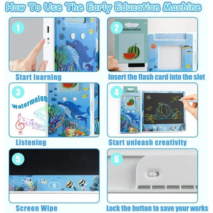 Ocean Style Talking Flash Cards for Toddlers 2-4 Years, 112 Flash Cards 224 Sight Words Speech Therapy Toys with LCD Writing Tablet, Talking Doodle Board Educational Learning Toys Gifts