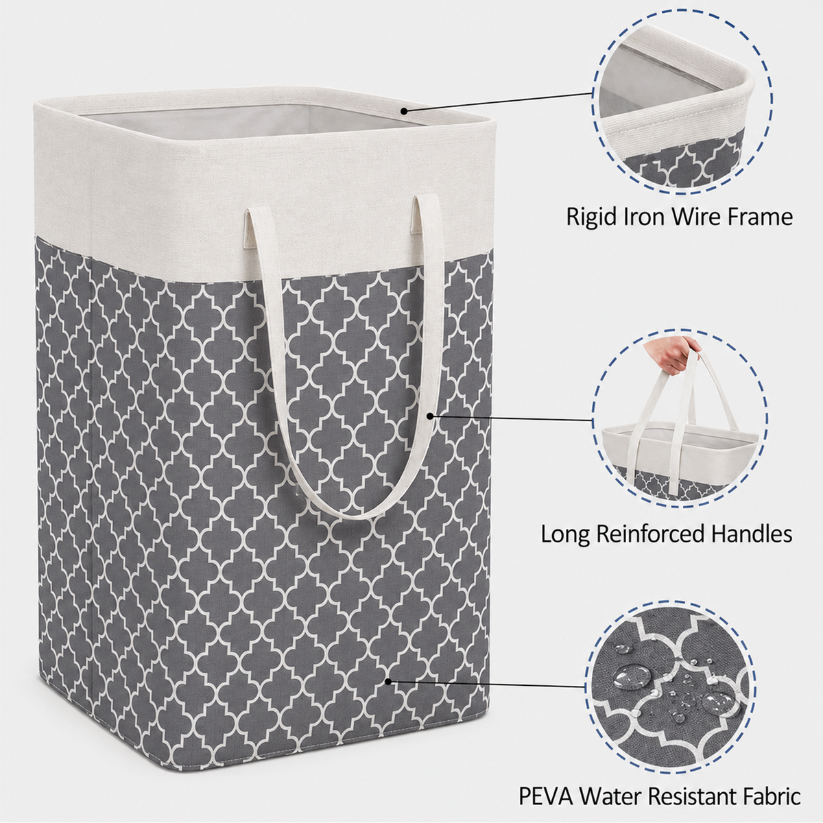 PUCACHI 2 Pack 100L Laundry Hamper Collapsible-Large Laundry Baskets,Freestanding Waterproof Clothes Hamper with Easy Carry Handles in Laundry Room Bedroom Bathroom College Dorm for Adults,Grey