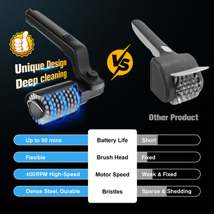 Merryhome Electric Grill Brush,3-Speed Settings Cordless BBQ Grill Brush,180° Adjustable Head,90 Mins Grill Cleaner for BBQ Grates,Griddles & Smokers,No Bristle Shedding Father's Day Gift