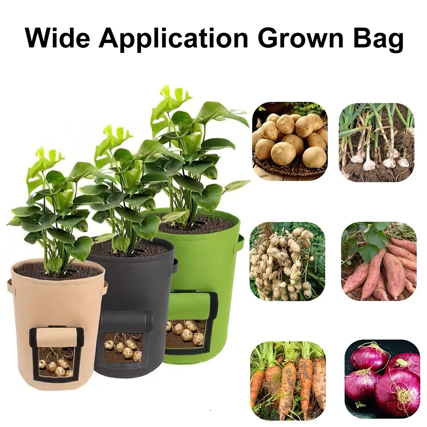 3 Pack Potato Grow Bags 10 Gallon Potato Growing Bags with Flap, Breathable & Durable, Nonwoven Fabric, Ideal for Indoor/Outdoor Use，Fabric Plant Pots for Potatoes, Tomato, Vegetables