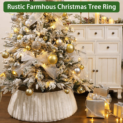 PUCACHI Christmas Tree Collar,Rustic White Luxury Plush Faux Fur AdjustableTree Ring with Stripe Textured Pattern,23-28in Boho Tree Collar Fits for a 4 - 6 Ft Christmas Tree Decor