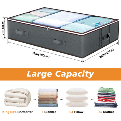 SPORTS JOY 2Pack 90L Under Bed Storage Bags with Reinforced Handles, Visible Underbed Storage Containers, Foldable Breathable Closet Storage for Blankets, Comforter, Sweaters, Pillows, Sheets (Gray)