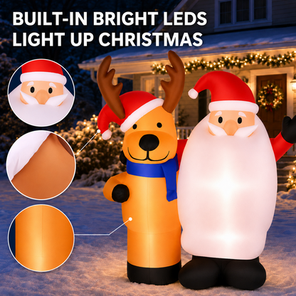 5Ft Christmas Inflatable Decorations, Blowup Santa and Reindeer, Lighted Xmas Inflatable for Yard Front Door Indoor & Outdoor Decor