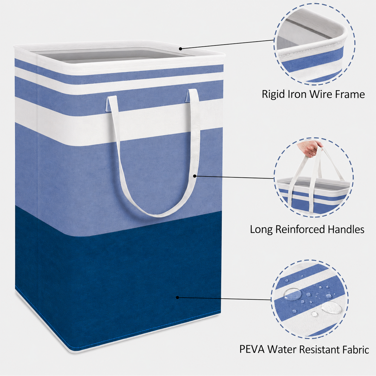 PUCACHI 2 Pack 100L Laundry Hamper Collapsible-Large Laundry Baskets,Freestanding Waterproof Clothes Hamper with Easy Carry Handles in Laundry Room Bedroom Bathroom College Dorm for Adults,Blue